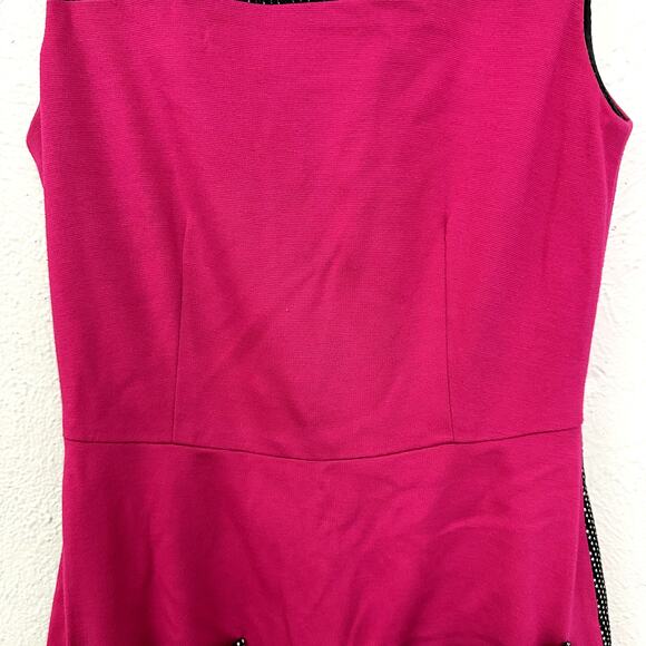 Muse Black and White Dotted Sleeveless Sheath Dress with Pink Color Pop - Picture 5 of 11